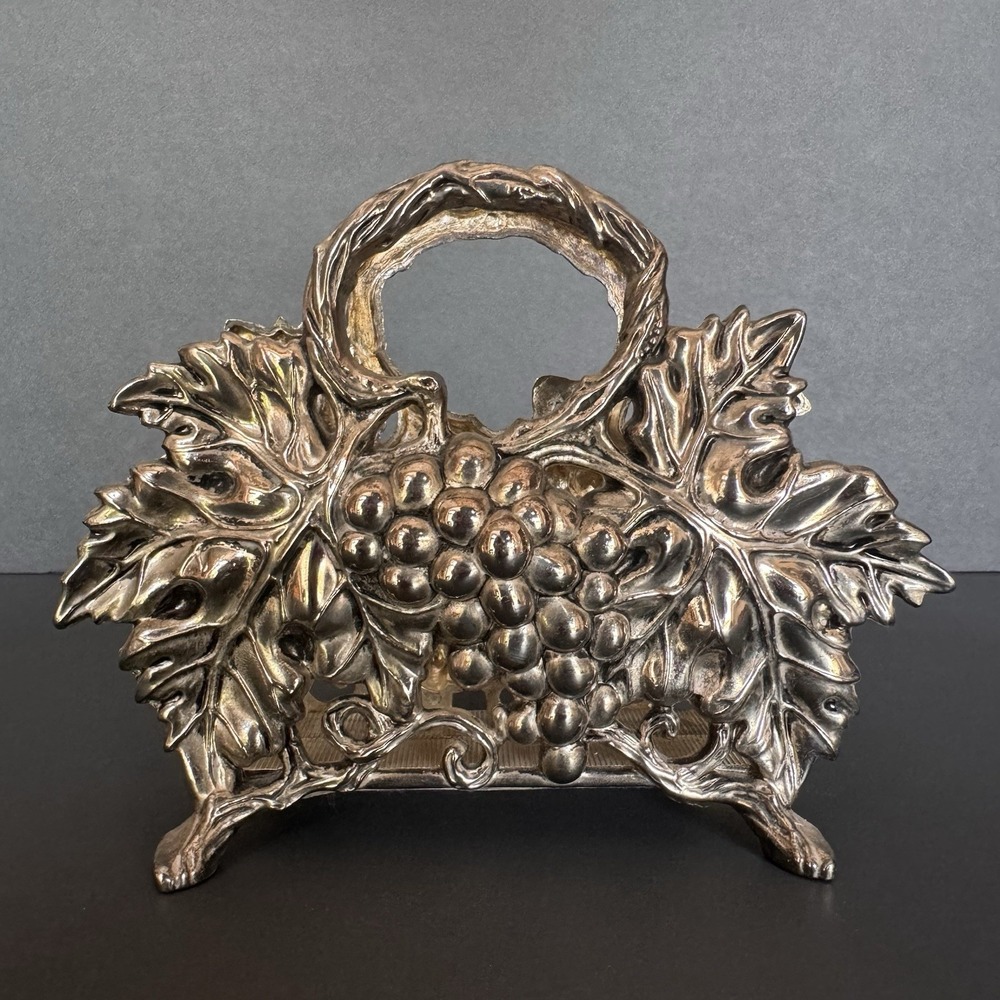 Godinger Silver Art Co. Silver-plated Napkin Holder ~ Grape & Leaf Design